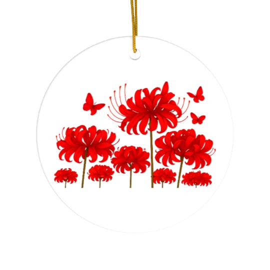 Vivid Red Hibiscus with Butterflies Ceramic Ornaments