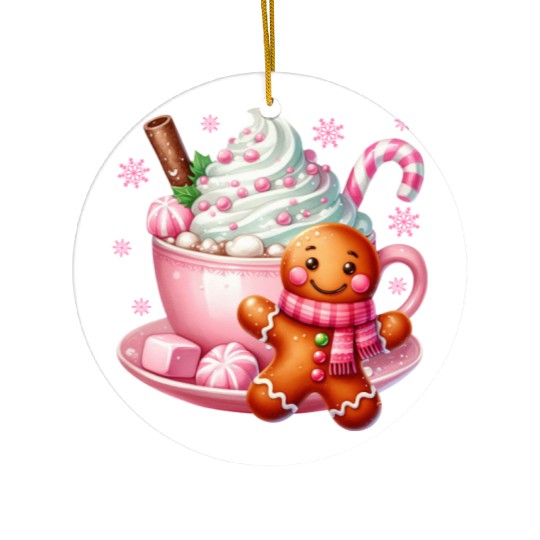 Whimsical Holiday Hot Chocolate Scene Ceramic Ornaments