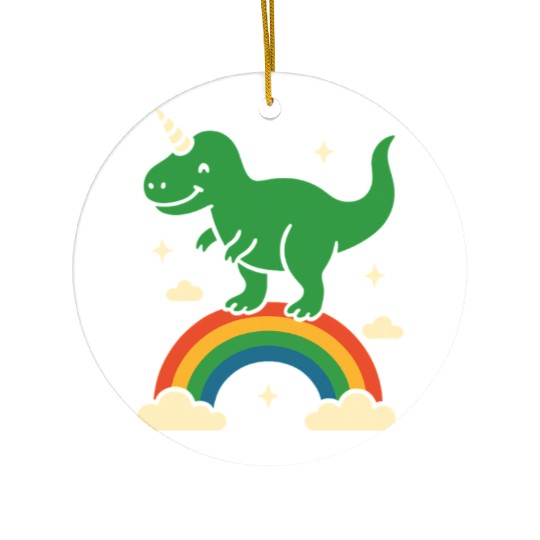 Whimsical Dinosaur with Rainbow Arch Ceramic Ornaments