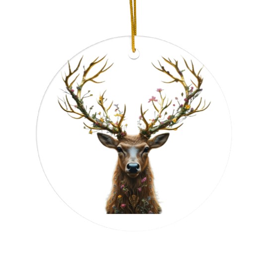 Enchanted Forest Deer Illustration Ceramic Ornaments