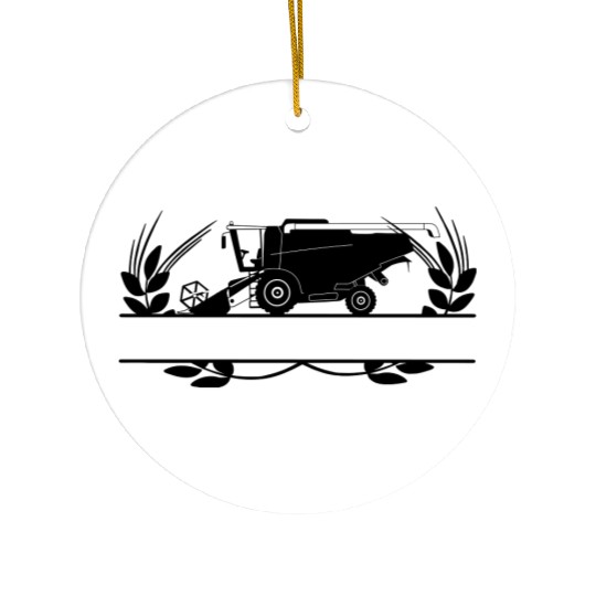 Harvester in Crop Circle with Text Space Ceramic Ornaments