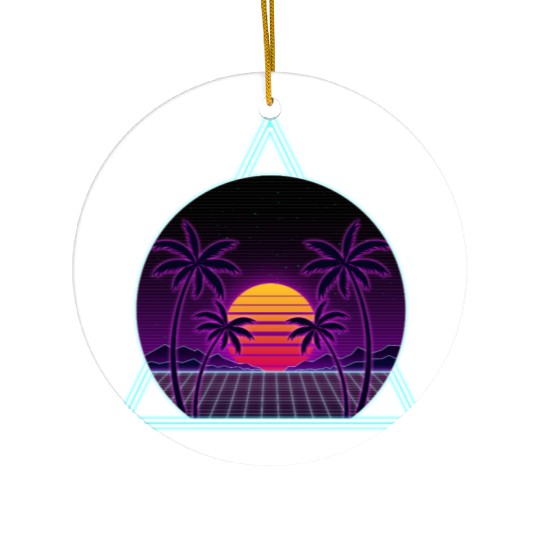 Neon Sunset with Tropical Palms Ceramic Ornaments