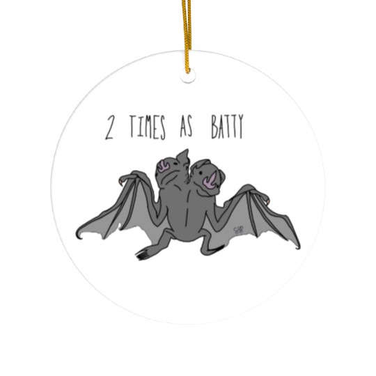 Whimsical Double Headed Bat Illustration Ceramic Ornaments