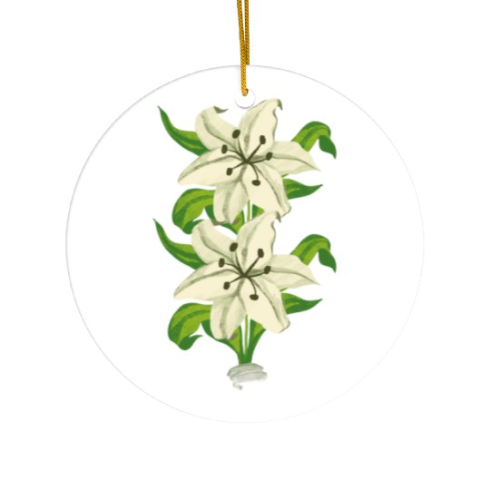 Elegant White Lily Botanical Illustration Ceramic Ornaments