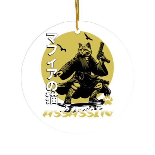 Samurai Cat Martial Arts Illustration Ceramic Ornaments