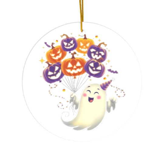 Halloween Ghost with Jack-o'-Lantern Balloons Ceramic Ornaments