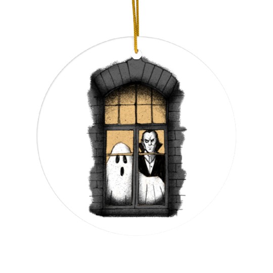 Ghost and Vampire at the Window Ceramic Ornaments