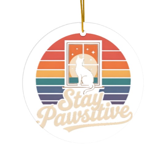 Stay Pawsitive Retro Cat Window Starry Night Ceramic Ornaments