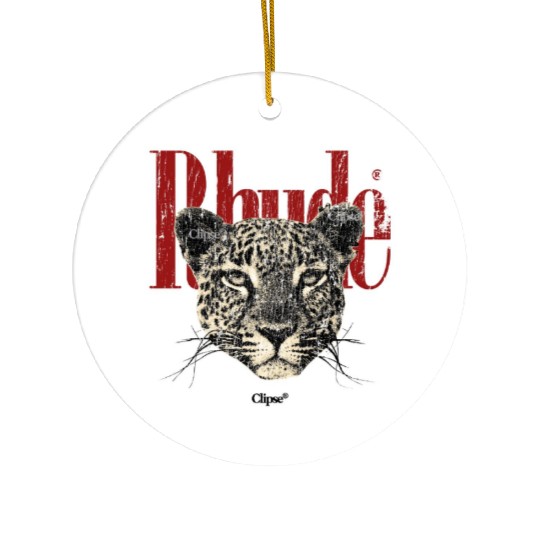 Leopard Face with Bold Red Text Ceramic Ornaments
