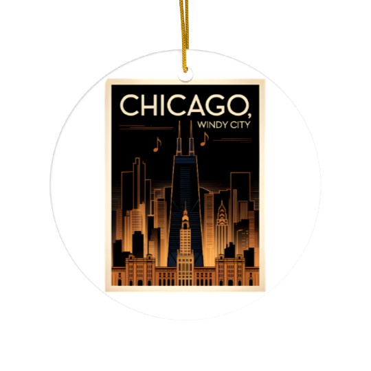 Chicago Skyline Nightscape Design Ceramic Ornaments