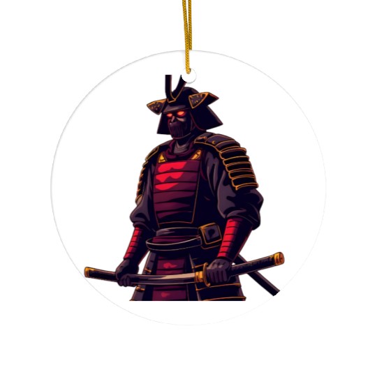 Dark Samurai Warrior Illustration Ceramic Ornaments