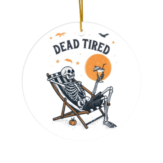 Skeleton Relaxing Under Full Moon Ceramic Ornaments