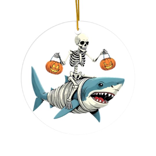 Skeleton Riding Mummy Dinosaur Funny Halloween Ceramic Ornaments