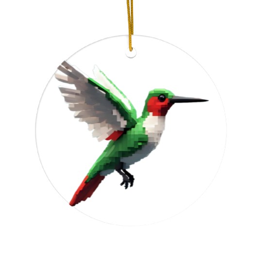 Pixelated Red & Green hummingbird Ceramic Ornaments