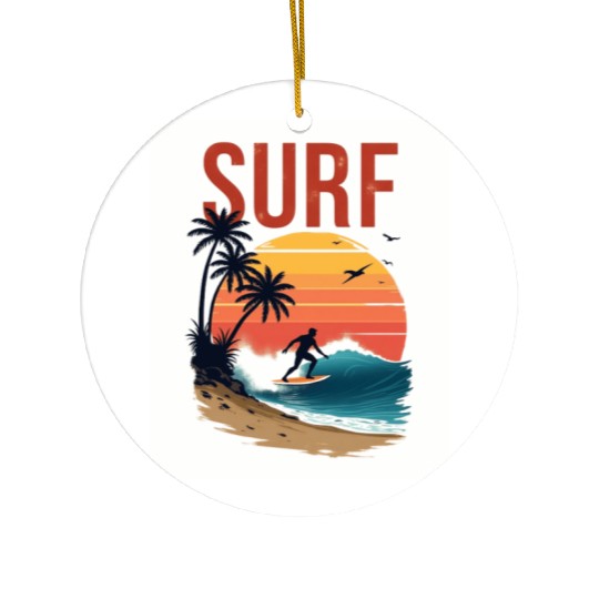 Sunset Surfing Beach Scene Ceramic Ornaments