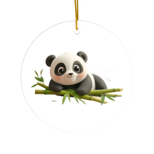 Charming Panda Cub with Bamboo Ceramic Ornaments