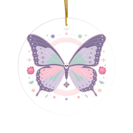 Mystic Skull Butterfly Illustration Ceramic Ornaments