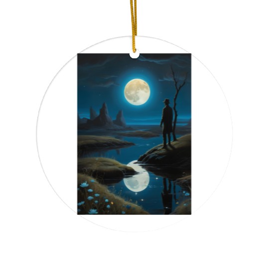 Mystic Night Under the Full Moon Ceramic Ornaments