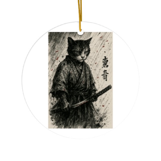 Samurai Cat Warrior Vintage Japanese Art Design Ceramic Ornaments