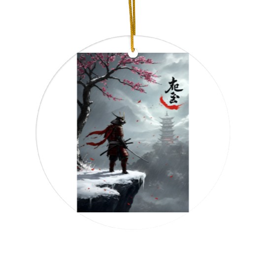 Samurai Warrior Under Cherry Blossom Tree Ceramic Ornaments