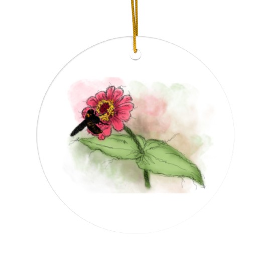 Wildflower and Bumblebee Illustration Ceramic Ornaments