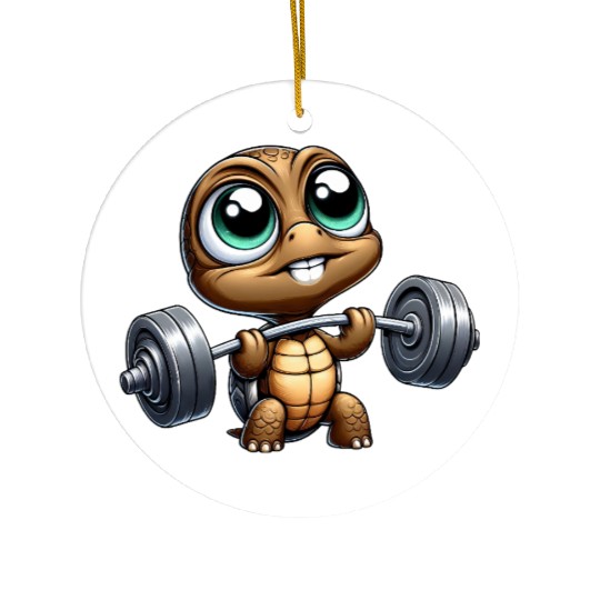 Chibi turtle with barbell weightlifter cartoon Ceramic Ornaments