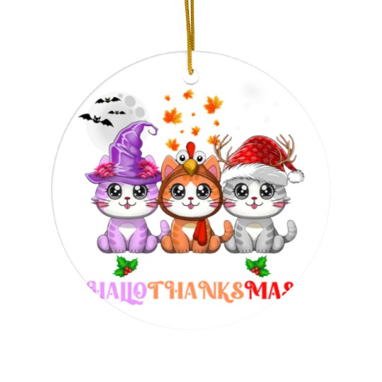 Happy HalloThanksMas Cute Cats Lover Ceramic Ornaments