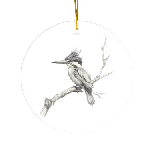 Elegant Black and White Kingfisher Illustration Ceramic Ornaments