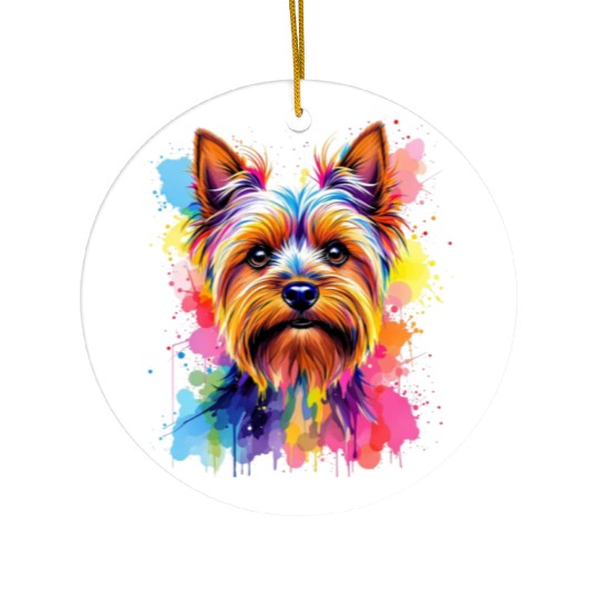 Vibrant Yorkie Portrait Art Ceramic Ornaments
