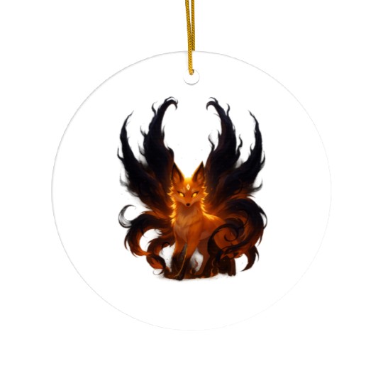 Mystical Flame Fox Illustration Ceramic Ornaments
