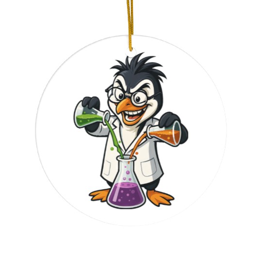Crazy Professor Penguin Chemist Nerd Experiment Ceramic Ornaments