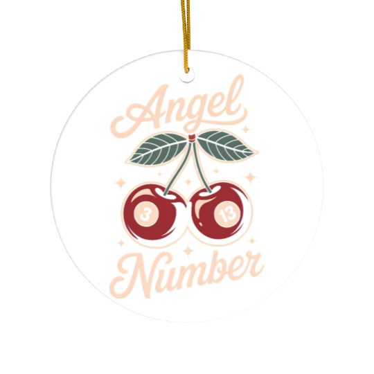 Angel Number 313 Retro Cherry Spiritual Numerology Ceramic Ornaments