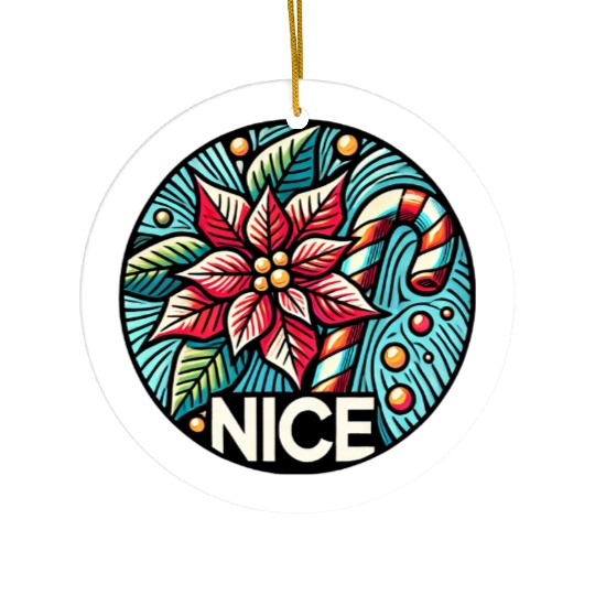 Festive Poinsettia Holiday Patch Ceramic Ornaments