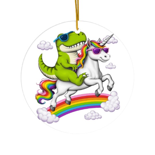 T-Rex Dinosaur Riding Unicorn Ceramic Ornaments