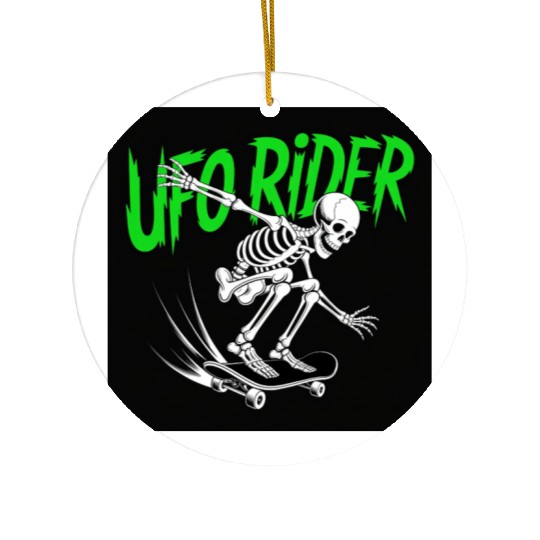 UFO Skeleton Skateboard Design Ceramic Ornaments