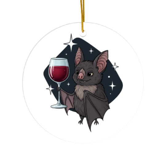 Charming Bat with Wine Glass Illustration Ceramic Ornaments