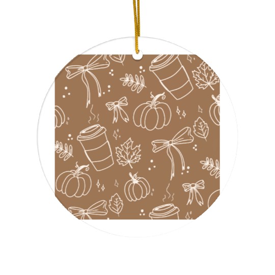 Autumn Cozy Pumpkin & Coffee Pattern Ceramic Ornaments