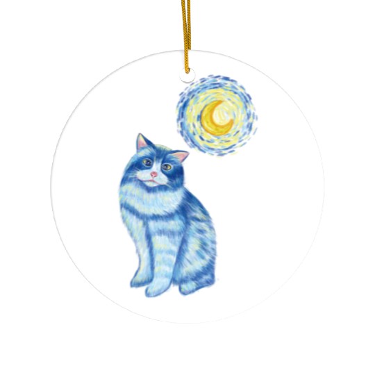 Blue Van Gogh Starry Night Ragdoll Cat Graphic Ceramic Ornaments