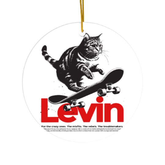 Cool Cat Skateboard with cute Boy Name LEVIN Ceramic Ornaments