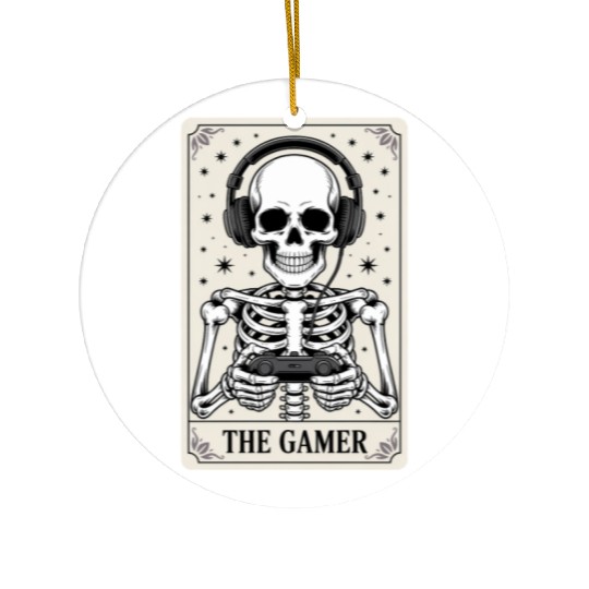 Tarot Card Skeleton Video Game Halloween Gamer Ceramic Ornaments