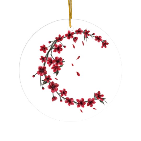Red Moon Cherry Blossom Sakura Flower Design Ceramic Ornaments
