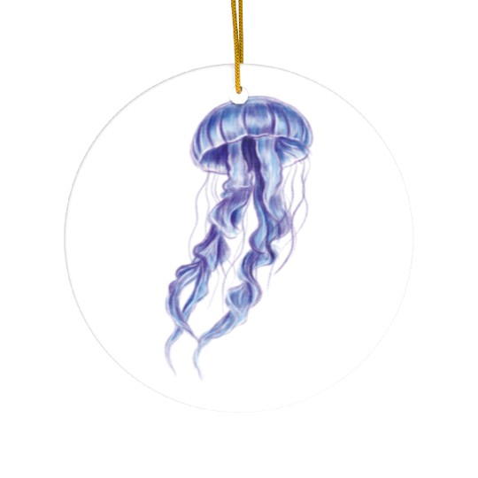 Bioluminescent Purple Jellyfish Illustration Ceramic Ornaments