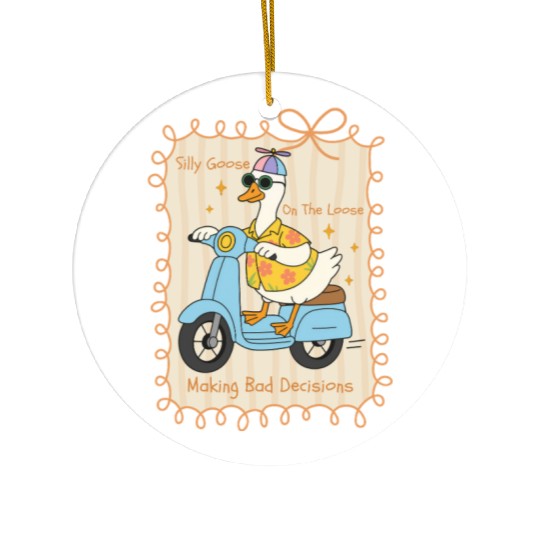 Silly Goose Riding Scooter Design Ceramic Ornaments