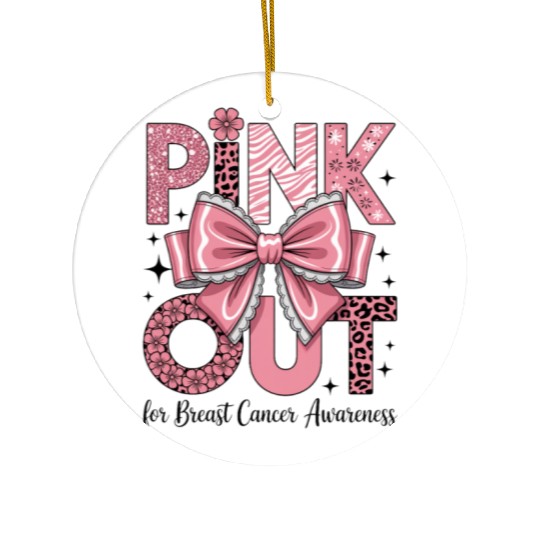 Pink Out Breast Cancer Awareness Coquette Bow  Ceramic Ornaments