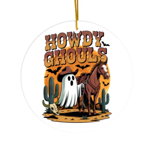 Howdy Ghouls Cowboy Ghost Halloween Ceramic Ornaments