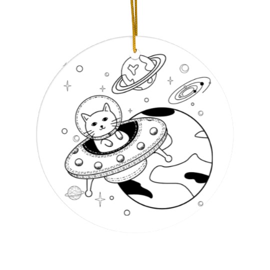 Space Cat Adventure Design Ceramic Ornaments