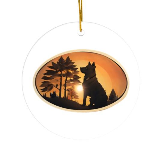 Sunset Wilderness Wolf Silhouette Ceramic Ornaments