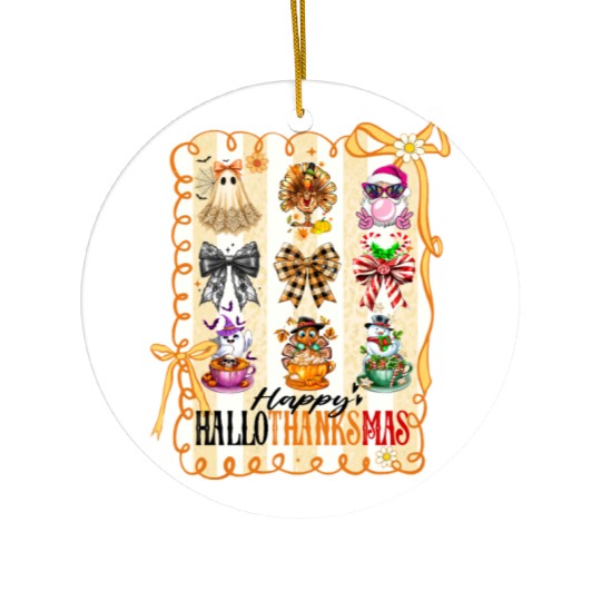 Thanksgiving Christmas Happy Hallothanksmas Ceramic Ornaments
