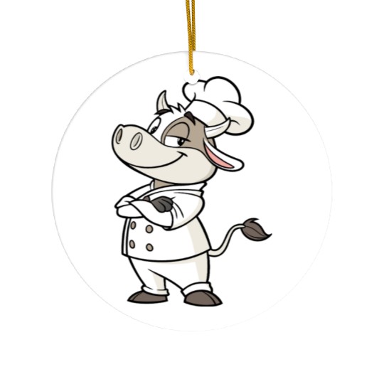 Charming Cow Chef Cartoon Illustration Ceramic Ornaments