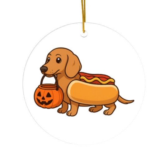 Hot Dog Dachshund Halloween Ceramic Ornaments